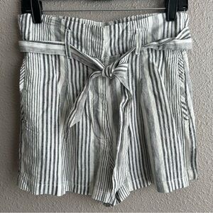 C&C California white striped 100% linen tie‎ waist shorts